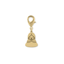 Cargar imagen en la Galería, Colgante con mosquetón a modo de charm, con el dibujo de una persona en actitud de gratitud, oración o meditación. Material: latón chapado oro de 18k.