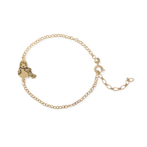 Pulsera con dibujo de una niña y un perro. Latón chapado en oro de 18k.